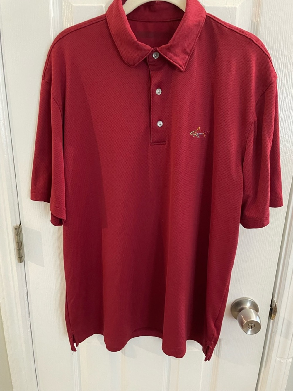 Greg Norman Collection Men's Burgundy Polo Shirt with Embroidered Shark Size L